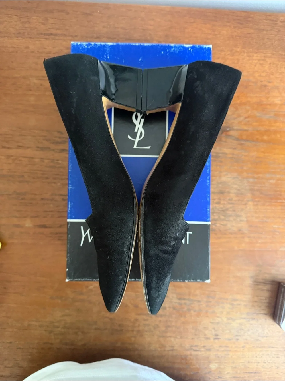 Yves Saint Laurent Black Suede Mid Block Heel loafer